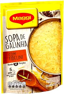 Quantas calorias em 1 1/2 colheres de sopa (15 g) Sopa de Galinha com Fidelini?