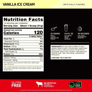 Quantas calorias em 1 1/2 scoops (32 g) 100% Whey Protein?