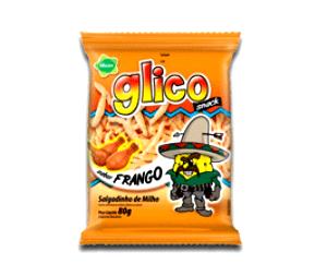 Quantas calorias em 1 1/2 xícara (25 g) Glico Snack Frango?