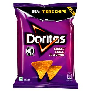 Quantas calorias em 1 1/2 xícaras (25 g) Doritos Sweet Chili?