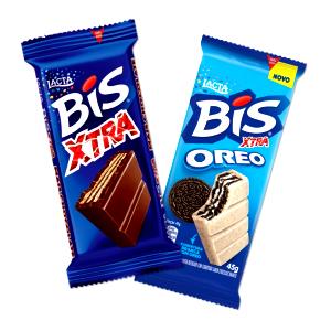 Quantas calorias em 1/2 barra (25 g) Bis Xtra (25g)?