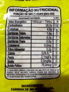 Quantas calorias em 1/2 xícara chá (50 g) Farinha de Milho Flocada?