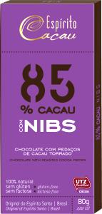 Quantas calorias em 1/3 unidade (25 g) Chocolate 85% com Nibs?