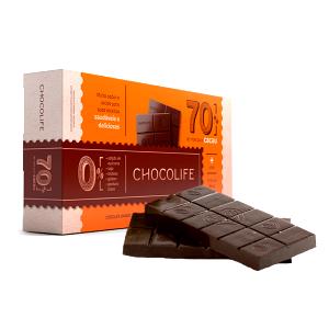 Quantas calorias em 1/4 barra (25 g) Chocolate 70% sem Açúcar?