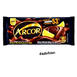 Quantas calorias em 1/4 barra (25 g) Chocolate Amargo Sabor Laranja?