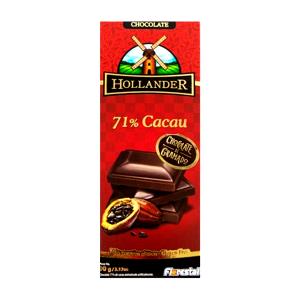 Quantas calorias em 1/4 unidade (25 g) Chocolate 71% Cacau Hollander?