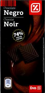 Quantas calorias em 1/4 unidade (25 g) Chocolate Negro 74% Cacau?