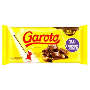 Quantas calorias em 1/6 tablete (25 g) Chocolate com Caju e Passas?