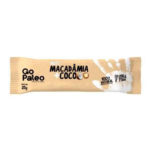 Quantas calorias em 1 barr (25 g) Paleo Nuts Macadâmia + Coco?