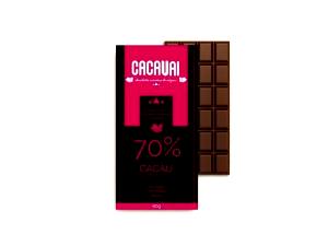 Quantas calorias em 1 barra (20 g) Chocolate 70% Cacau?