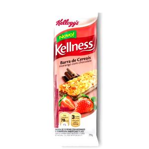 Quantas calorias em 1 barra (20 g) Kellness Barra de Cereais Morango com Chocolate?