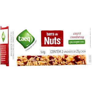 Quantas calorias em 1 barra (25 g) Barra de Nuts Coco, Cranberry e Aveia?