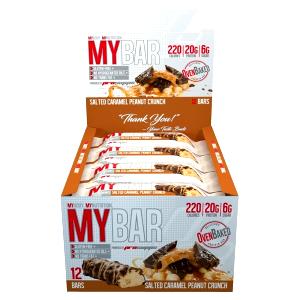 Quantas calorias em 1 barra (55 g) Mybar Salted Caramel Peanut Crunch?