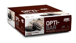 Quantas calorias em 1 barra (60 g) Opti-Bar Cookies & Cream?