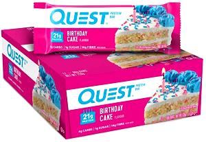 Quantas calorias em 1 barra (60 g) Quest Bar Birthday Cake?