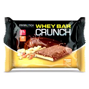 Quantas calorias em 1 barra (70 g) Whey Bar Crunch Amendoim?