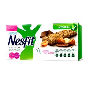 Quantas calorias em 1 barrinha (20 g) Nesfit Avelã com Chocolate?