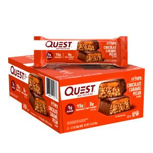 Quantas calorias em 1 barrinha (60 g) Quest Hero Chocolate Caramel Pecan?