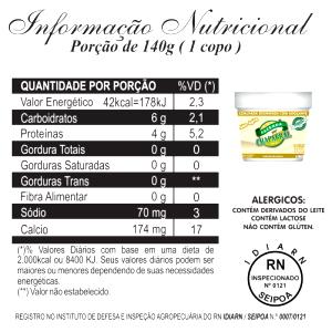 Quantas calorias em 1 copo (140 g) Coalhada Desnatada com Adoçante de Ameixa?