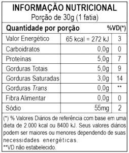 Quantas calorias em 1 fatia (30 g) Queijo Coalho de Búfala?