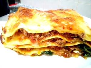 Quantas calorias em 1 Lasanha (18 Cm X 30 Cm) Lasagna com Carne e Espinafres?