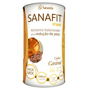 Quantas calorias em 1 medida (30 g) Sanafit Shape Cookies e Caramel?