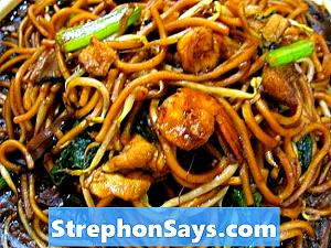 Quantas calorias em 1 Oz Chow Mein ou Chop Suey de Carne e Miojo?