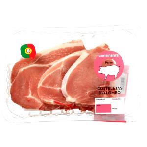 Quantas calorias em 1 Oz Costeletas de Carne de Porco (Topo do Lombo, sem Osso)?