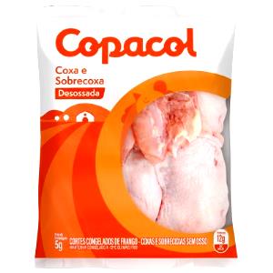 Quantas calorias em 1 Oz, Sem Ossos, Cozida (Produto Após Pele Removida) Coxa de Frango (Pele Não Consumida)?