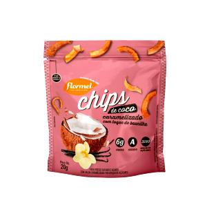 Quantas calorias em 1 pacote (20 g) Chips de Coco Caramelizado com Toque de Baunilha?