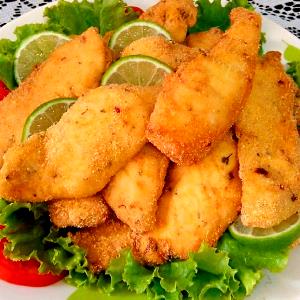 Quantas calorias em 1 Polegada Cúbica, Sem Espinhas Peixe Empanado Frito?