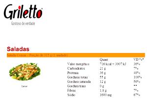 Quantas calorias em 1 porção (100 g) Salada Ceasar Seletti?