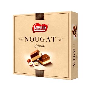 Quantas calorias em 1 porção (12,5 g) Bombom Nougat?