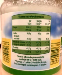 Quantas calorias em 1 Porção (14 G) Óleo de Coco?