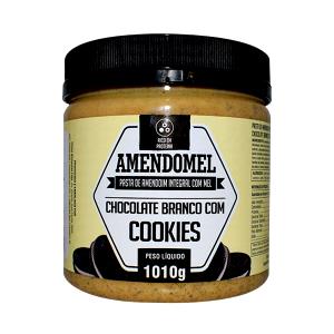 Quantas calorias em 1 porção (15 g) Amendomel Chocolate Branco com Cookies?