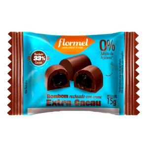 Quantas calorias em 1 porção (15 g) Bombom Recheado com Creme de Avelã Extra Cacau?