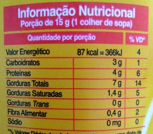 Quantas calorias em 1 porção (15 g) Pasta de Amendoim Integral?