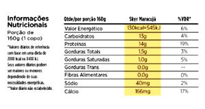 Quantas calorias em 1 porção (160 g) Skyr Maracujá?