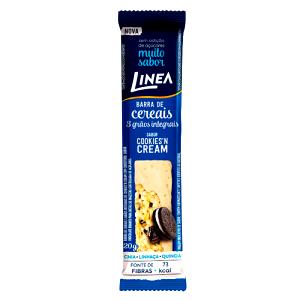 Quantas calorias em 1 porção (20 g) Barra de Cereais 3 Grãos Integrais Sabor Cookies’N Cream?