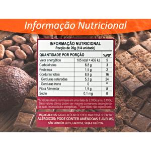 Quantas calorias em 1 porção (20 g) Chocolate 70% com Manteiga de Amendoas?