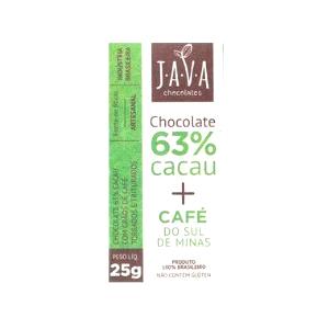 Quantas calorias em 1 porção (25 g) Chocolate 63% Cacau + Café?