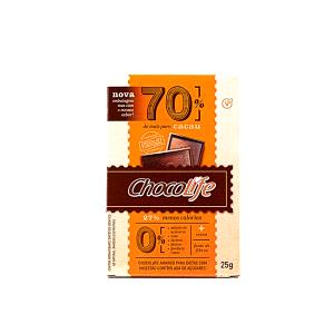 Quantas calorias em 1 porção (25 g) Chocolate 70% Cacau Zero Açúcar?