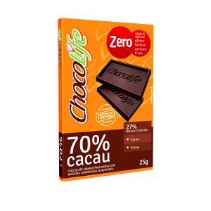 Quantas calorias em 1 porção (25 g) Chocolate 70% Cacau Zero Lactose?