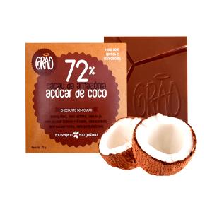 Quantas calorias em 1 porção (25 g) Chocolate 70% com Açúcar de Coco?