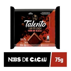 Quantas calorias em 1 porção (25 g) Chocolate 70% com Nibs de Cacau?