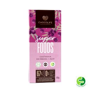 Quantas calorias em 1 porção (25 g) Chocolate 72% Açaí?