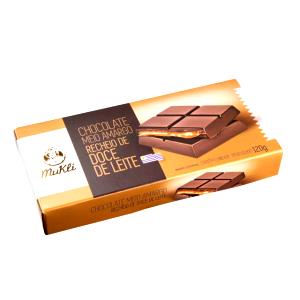 Quantas calorias em 1 porção (25 g) Chocolate Meio Amargo com Recheio de Dulce de Leche?