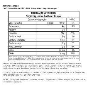 Quantas calorias em 1 porção (26 g) Whey4hd?