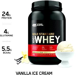 Quantas calorias em 1 porção (31 g) Gold Standard 100% Whey Vanilla Ice Cream?