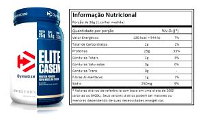 Quantas calorias em 1 porção (36 g) Elite Casein?